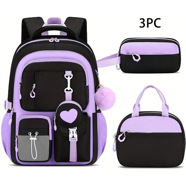 Mochilas Escolares Para NiñAs Adolescentes Set Mochila Escolar Kawaii Escuela Primaria 3 Piezas Mochila Escuela Secundaria Mochila De Viaje Para NiñOs-image