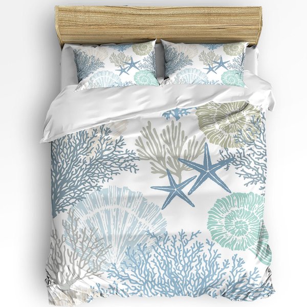 Tema NáUtico Tortuga Marina Estrella De Mar BrúJula Funda NóRdica Con Funda De Almohada 3 Piezas Juego De Cama Cubre EdredóN Cama Doble Textil Hogar EU Single(135X200Cm)-image