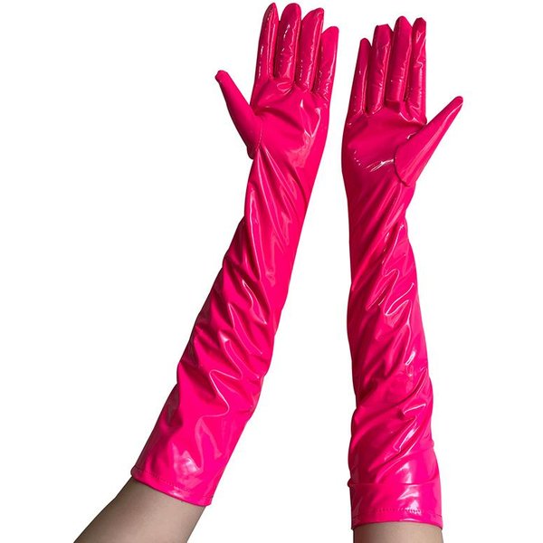 Damskie DłUgie RęKawiczki Do TańCa Na Rurze Pokryte Lakierowaną SkóRą Halloween Cosplay Dodatki Do Kostiumu Klub Nocny Seksowne ObcisłE RęKawiczki One Size Red-image
