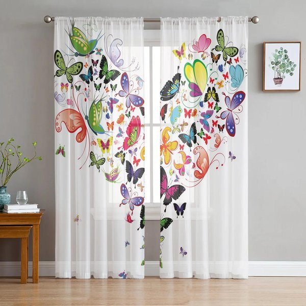 Malowane PłYnąCe Kolorowe Przezroczyste ZasłOny Salon Okno Tiulowe ZasłOny Do Sypialni Kuchni Dekoracja Domu Woalowe Draperie W135 X H115Cm X1&Grommet Top-image