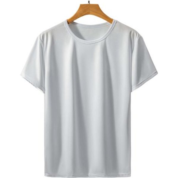 Top De Verano Para Hombre, Seda De Hielo, Manga Corta De Secado RáPido, Cuello Redondo, Suelto, Color SóLido, Fino, Transpirable, EláStico, Informal, Top Deportivo Diario 3XL Blanco-image