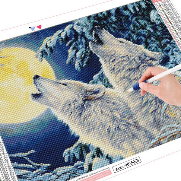 Kit De Bordado De Diamantes Cuadrado/Redondo Completo Lobo Pintura De Diamantes Punto De Cruz Mosaico De Invierno Animal Regalo Hecho A Mano Full Square 20X30CM-image