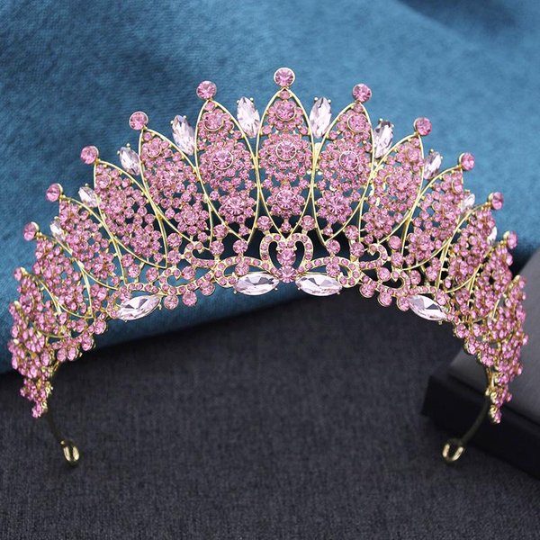 Tiara De PedreríA De Lujo Para Novia Tiaras Y Coronas Fiesta Concurso Corona De Boda JoyeríA Para El Cabello Diademas Accesorios De Disfraces Pink-image