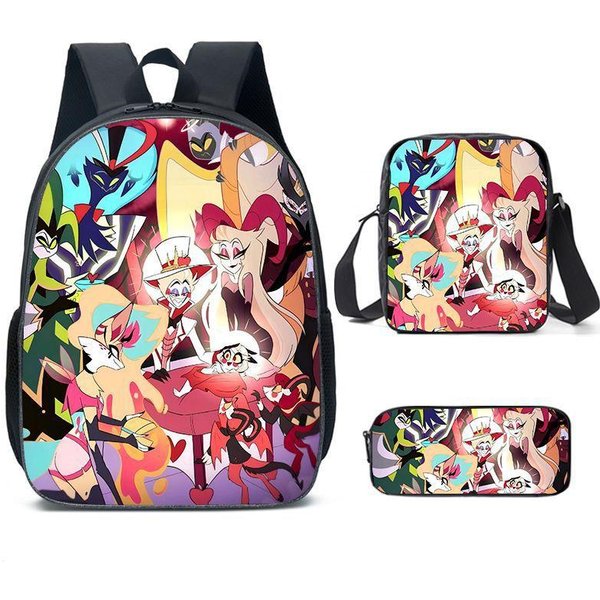 Hazbin Hotel Anime 3 Szt./Zestaw Plecak Uczeń Szkolna Torba Na Ramię Dzieci Uroczy Plecak PodróżNy Dzieci Prezent Urodzinowy-image