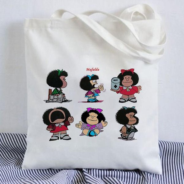 Bolso De Compras Kawaii Mafalda, Bolso De Lona Harajuku De Anime, Bolso De Mano Para Mujer, Bolso De Compras De Gran Capacidad, Bolso De Hombro Casual 24*26Cm-image