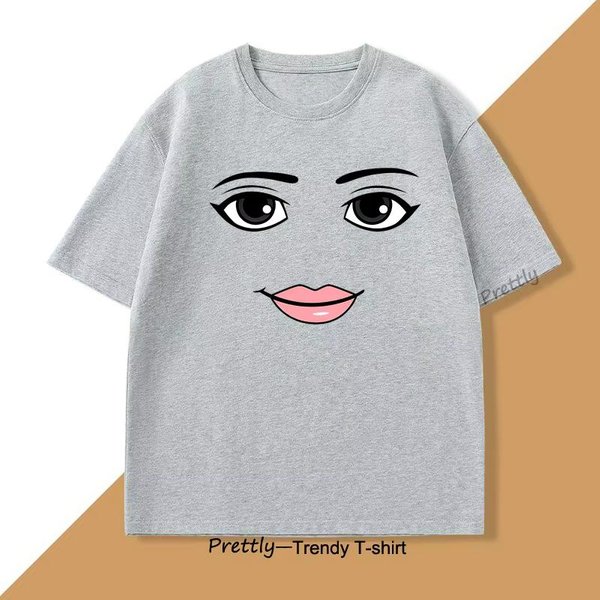 Nowość Robloxs Kobieta Twarz Gra Meme T-Shirt MęSki Damski BawełNiany OkrąGłY Dekolt KróTki RęKaw Nadruk T-Shirt Odzież MęSka Letni Top Tee S White-image
