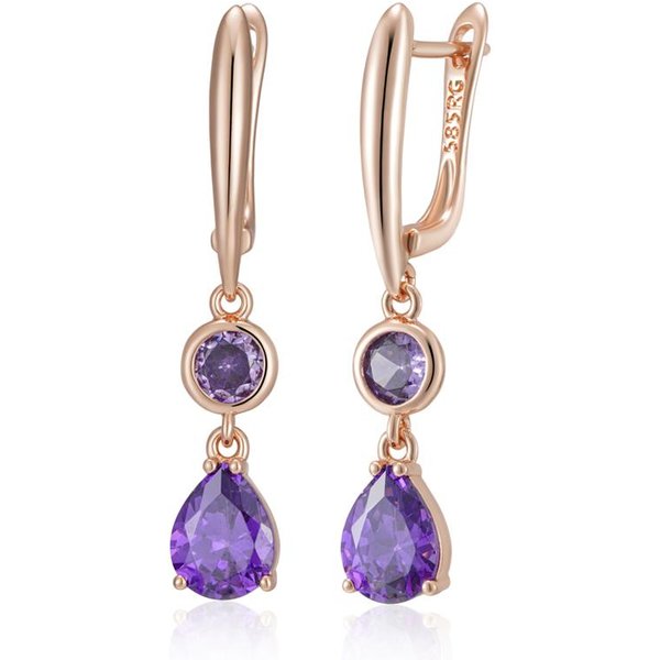 Pendientes Largos Colgantes De Zirconita Natural Morada Brillante Para Mujer Color Oro Rosa Vintage ÉTnico Novia JoyeríA Fina Diaria-image