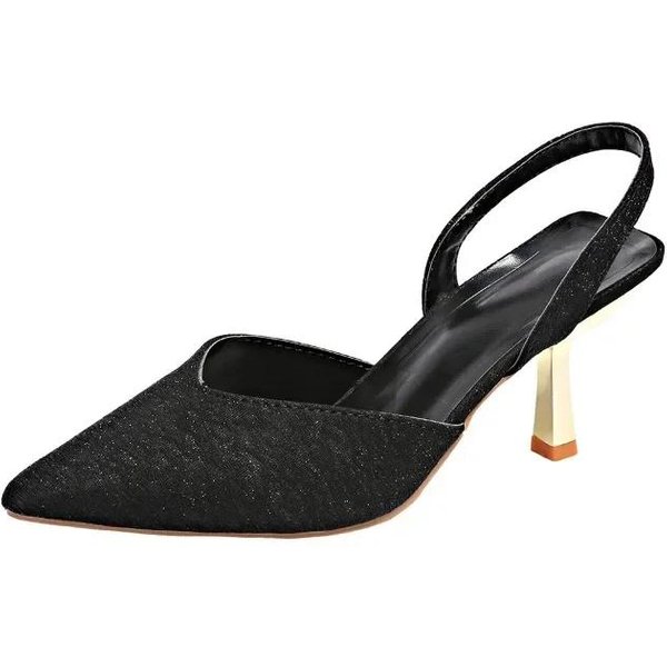 Zapatos Femeninos Slingbacks Zapatos De TacóN Alto Para Mujer Talla Grande Zapatos De Vestir Para Mujer Punta Poco Profunda Slip On Tacones Finos Sandalia De Mujer 43 Negro-image