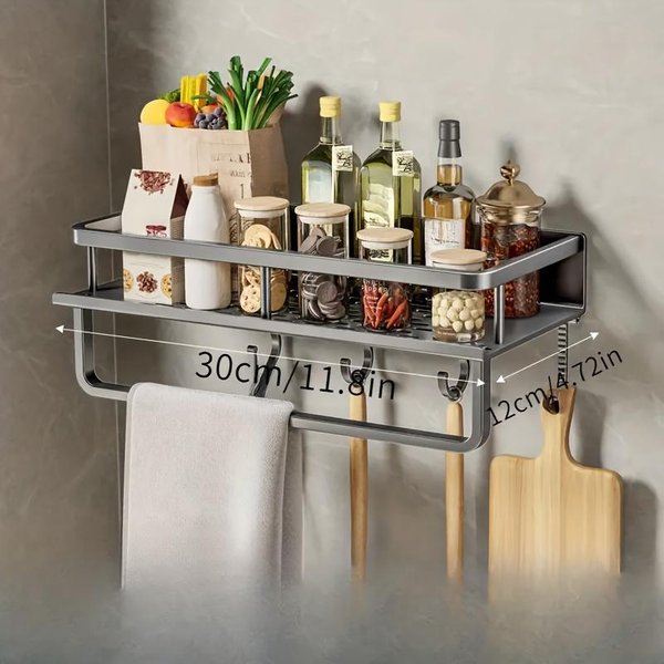 Wieszak Na Przyprawy śCienny Aluminiowy WisząCy Uchwyt Na SłOiki Na Przyprawy Do Przechowywania W Kuchni PółKa śCienna Kuchenna Organizer Na Przyprawy Gray-image