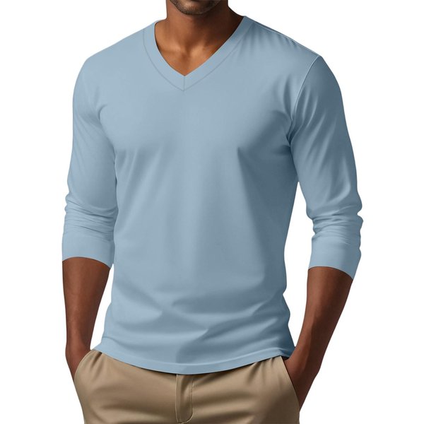 MęSki T-Shirt Z Dekoltem W Serek, Casualowy, W Jednolitym Kolorze, Z DłUgim RęKawem Xxxl Gray-image