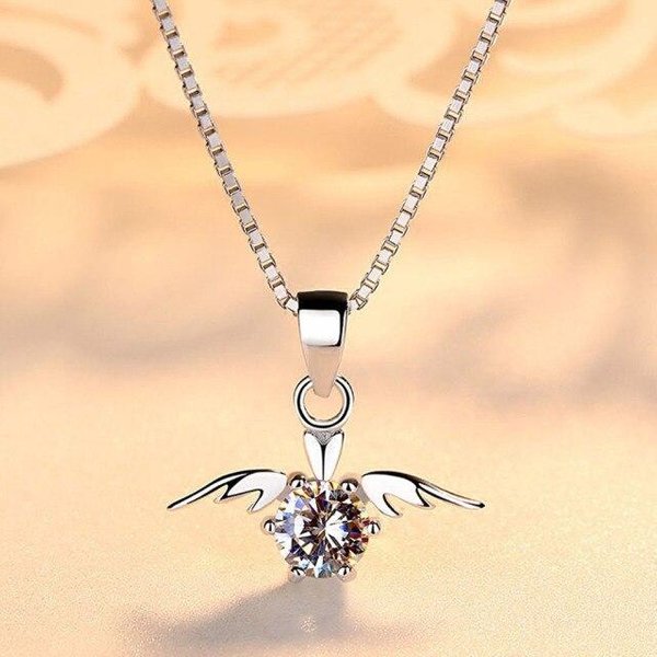 Nowy 925 Sterling Silver Kobiety Naszyjnik Moda Angel Wings Wysokiej JakośCi Kryształ Cyrkon łAńCuszek Do Obojczyka BiżUteria Prezent Beige-image