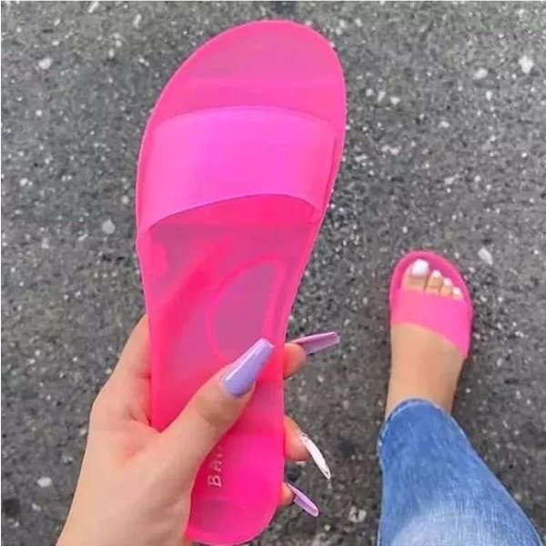 SandałY Damskie Seksowne Letnie Buty Damskie Wsuwane Modne SandałY Klapki Damskie Przezroczyste PłAskie Buty 37 Pink-image