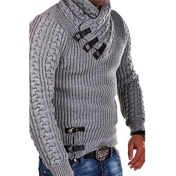 SuéTeres Para Hombre Ropa Urbana SuéTer De Cuello Alto Para Hombre Manga Larga Tejido Jerseys OtoñO E Invierno Suave CáLido BáSico M Gray-image