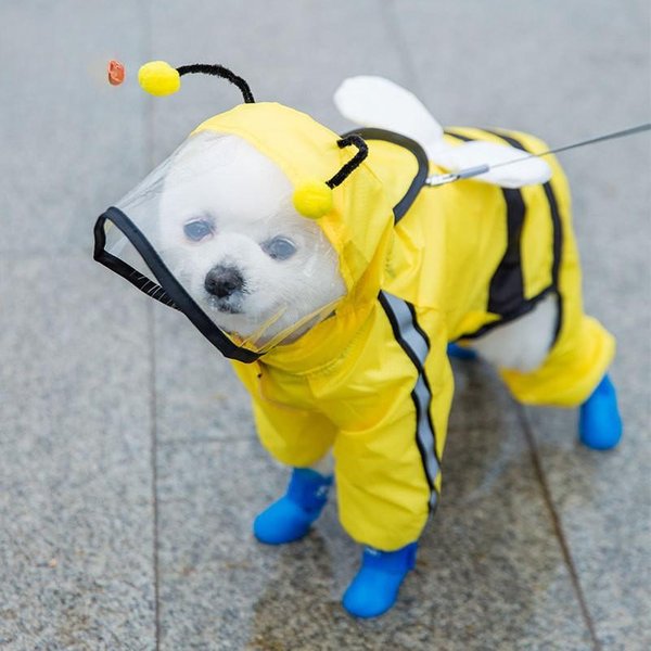 Lindo Impermeable Para Perro Animal De Cuatro Patas Impermeable Envolvente BichóN Oso Mascota Perro PequeñO Y Mediano Teddy Shiba Inu Ropa Para DíA Lluvioso S (Recommended Weight 3-2.5Kg)-image