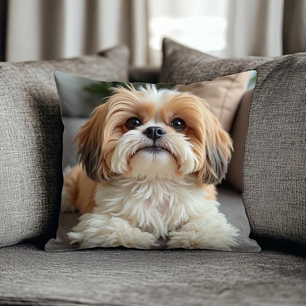 Urocza Poszewka Na Poduszkę Z Nadrukiem Shih Tzu Do Przytulnej Dekoracji Domu Poszewka Na Poduszkę Na Sofę, Dekoracja Domu, Pokoju, Akademika, Druk 2D 50X50Cm-image