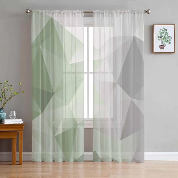 Zielone Marmurkowe Firanki W Kolorze SzałWii Do Sypialni, Salonu, Dekoracji, ZasłOny Okienne Do Kuchni, Tiul, Woal, Organza W135 X H160Cm X1&Grommet Top-image