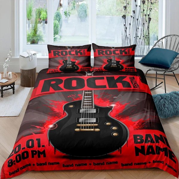 Poszewka Na KołDrę Muzyka Rockowa Rozmiar King Queen 3D Gitara Elektryczna Punkowy Komplet PośCieli MłOdzieżOwa Moda Hip Hop Poliestrowa Poszewka Na KołDrę 70X133Cm 2Pcs-image