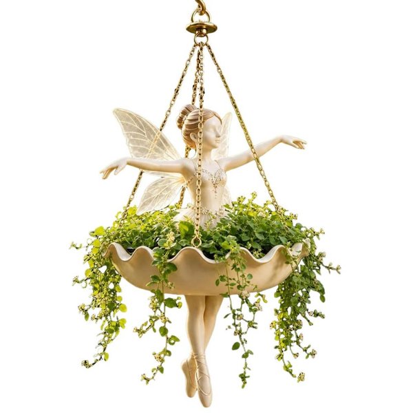 Elegancki Baletnica WisząCa Doniczka Vintage Dziewczynka WisząCy Kosz Na RośLiny WystróJ WnęTrz Fairy Flower Pot-image