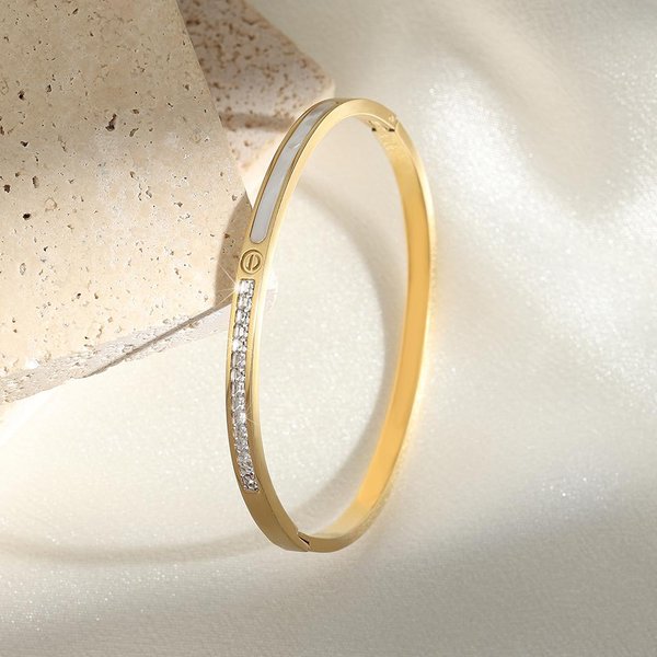 Pulseras De Acero Inoxidable 316L Con Incrustaciones De NáCar Simples Y De Moda Para Mujer Chapadas En Oro Pulsera Para Pareja Que No Se Desvanece JoyeríA Para Fiesta-image