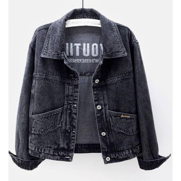 Haftowany Denim Damski Wiosna Jesień Swobodna DłUga Kurtka KróTka Odzież Uliczna LuźNa Odzież Wierzchnia DużY Rozmiar S-image