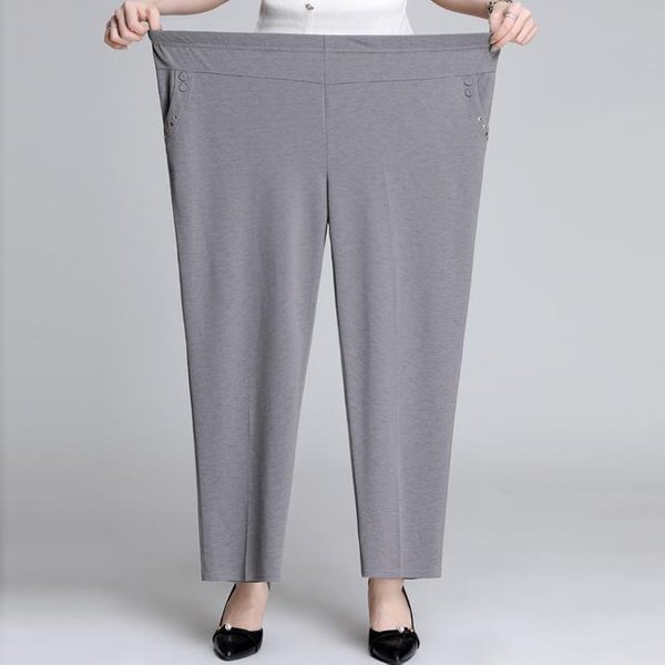 Damskie Spodnie Letnie W DużYch Rozmiarach, Solidne, Elastyczne, Z Wysokim Stanem, Spodnie Casualowe W śRednim Wieku, LuźNe, Proste Spodnie Xxxl Gray-image