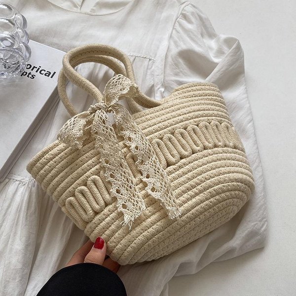 Bolsos Tejidos De Paja Hechos A Mano Para Mujer Nuevo Estilo Bolsos Cesta De Verduras Para Mujer Moda Ins Estilo Vacacional Y Bolsos De Playa De RatáN Gray-image