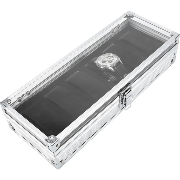 1 Pieza 6 12 Ranuras De Rejilla RectáNgulo De Aluminio Caja Organizadora De Almacenamiento Para ExhibicióN De Relojes Joyas Estuche Nuevo Type 1 Gray-image