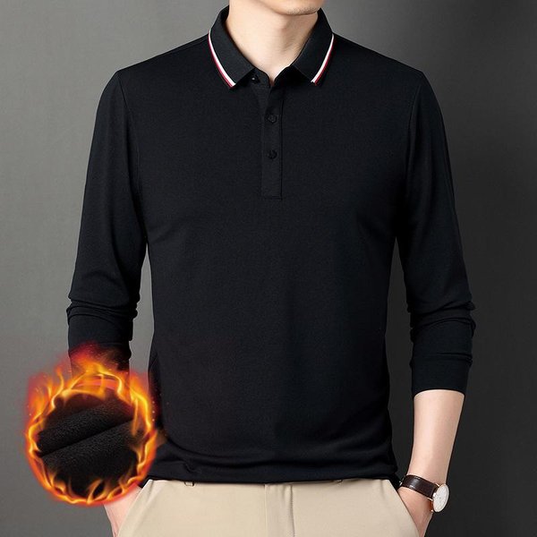 Nueva Camiseta Tipo Polo Para Hombre, AdemáS De Camiseta De Manga Larga Con Engrosamiento De Terciopelo, Sencilla, Para Hombre, De Negocios, Para JóVenes, Holgada, De Talla Grande, Para Papá 4XL Black-image