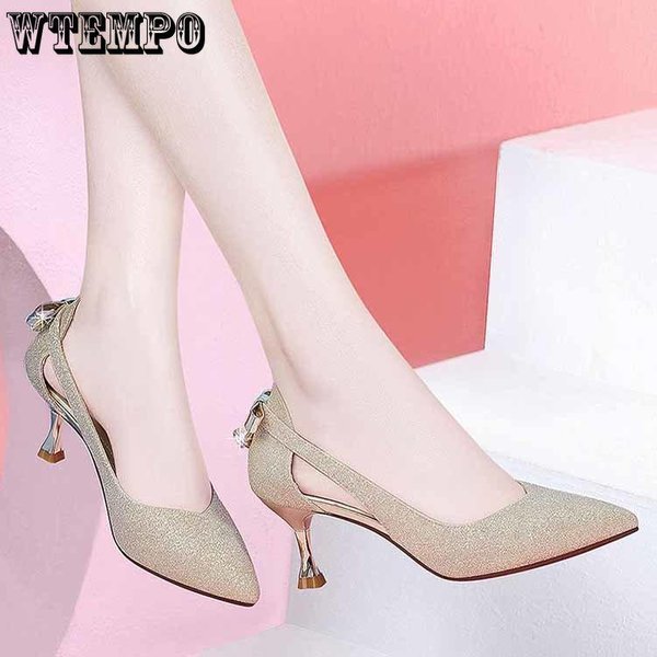 Primavera Y Verano Con Sandalias Zapatos De TacóN Alto Para Mujer Finos Con Cien Zapatos De Trabajo Para Mujer Punta Sexy Boca Baja Zapatos Individuales 40 Oro-image