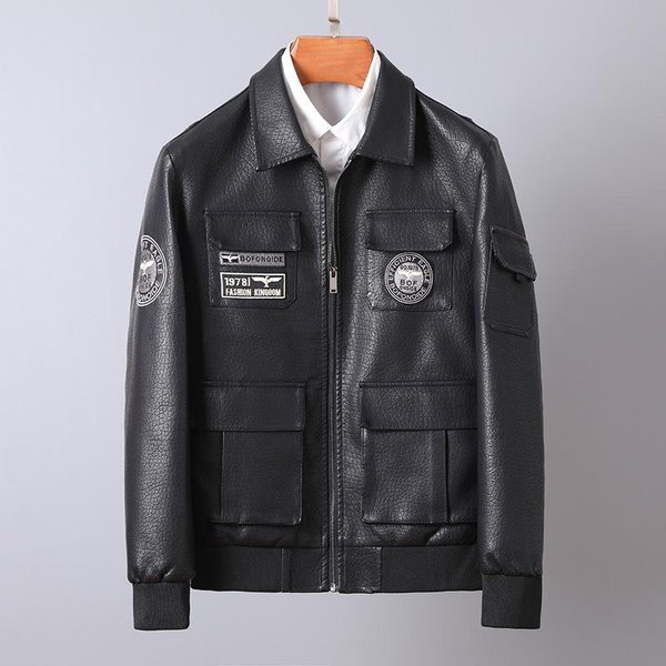 Chaqueta De Cuero Para Hombre VersióN Coreana Moderna Ajustada Elegante Cuello Solapa Chaqueta De Cuero De Primavera Y OtoñO 5XL-image