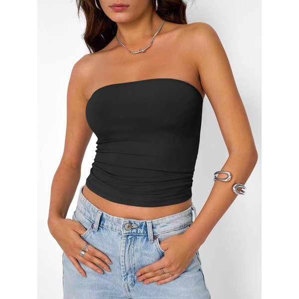 Damski GłAdki Top Bez RamiąCzek Na Wiosnę/Lato 2026 Large Black-image