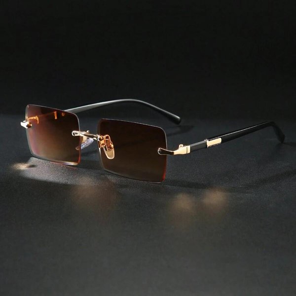 1 Ud Gafas De Sol Rectangulares Sin Montura Cuadradas PequeñAs Para Mujeres Hombres Playa Vacaciones Viaje Gafas Unisex Moda Black-image
