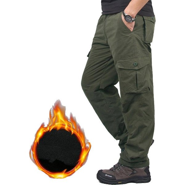 Pantalones De Invierno CáLidos De VellóN Grueso Para Hombre, Pantalones Cargo Holgados TéRmicos De Doble Capa Con MúLtiples Bolsillos, Pantalones Largos Para Hombre XXL Verde-image