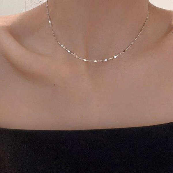 Collar De Cadena Con Disco Brillante De Plata Esterlina 925 Para Mujer, Cadena Corta Y Sencilla Para ClavíCula, Accesorios Plata-image