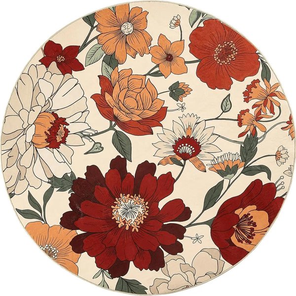 OkrąGłY Dywanik W Kwiaty W Stylu ChińSkim – AntypośLizgowy, CiepłY Zimowy Dywanik Do Salonu, Sypialni, WystróJ Domu Diameter 100Cm(39In)-image
