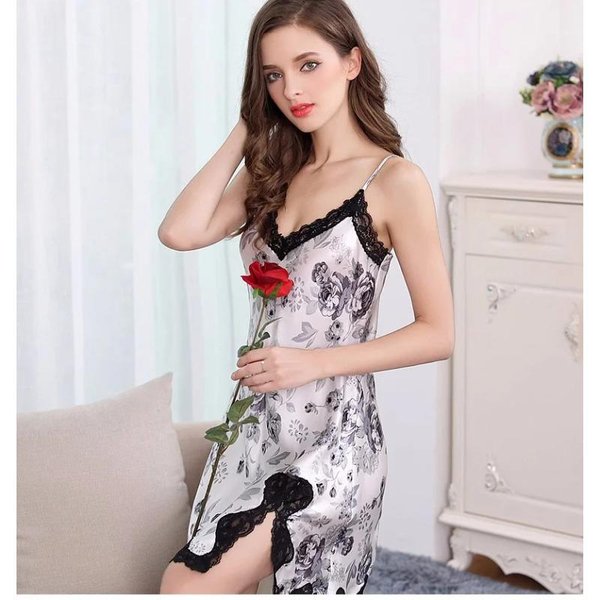 CamisóN De Seda De Morera Para Mujer Con Encaje Pijama De Seda Pura XL Beige-image