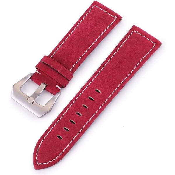 Correas De Reloj De Cuero Genuino Mate Con Cierre De Hebilla Grande De Acero Inoxidable, Correa De Reloj De Cuero De 18 Mm, 20 Mm, 22 Mm Y 24 Mm. 22Mm Rojo-image
