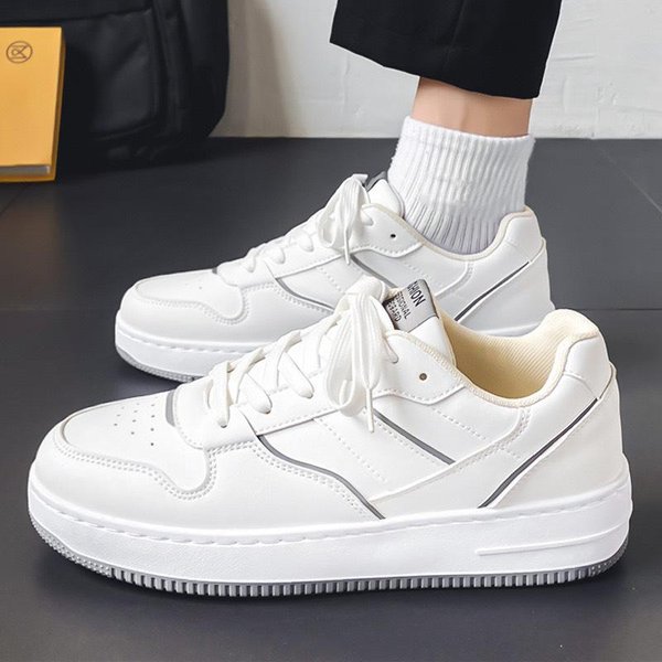 Zapatos De Hombre De Primavera Nuevos Zapatos Blancos Transpirables Estilo Coreano Para Hombre De Moda VersáTiles Zapatillas De Suela Gruesa Zapatos Casuales Zapatos De Hombre 44 Gray-image