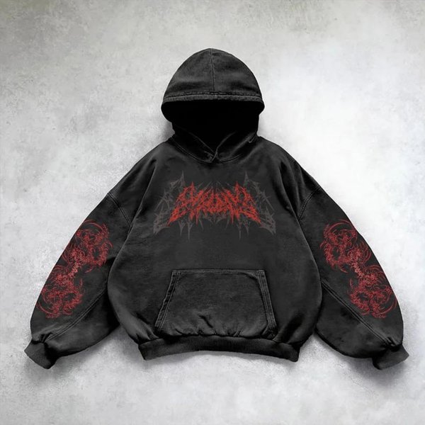 Luxeon Retro Gotycki Nadruk Graficzny Bluza Z Kapturem Hip Hop Dla MężCzyzn Y2K Grunge Punk Codzienna LuźNa Bluza Z Kapturem Dla Kobiet Streetwear Bluzy Xxxl-image