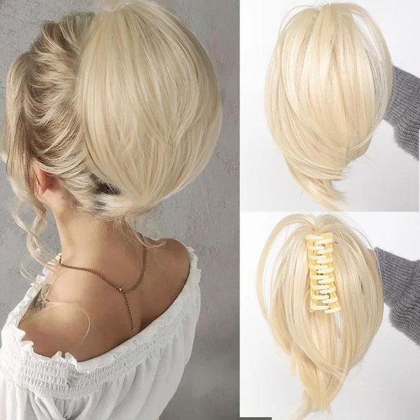 Syntetyczny Roztrzepany Kok Treska Scrunchies Dla Kobiet Prosty Chignon Kucyk Doczepiane WłOsy Potargane Updo 15CM-image