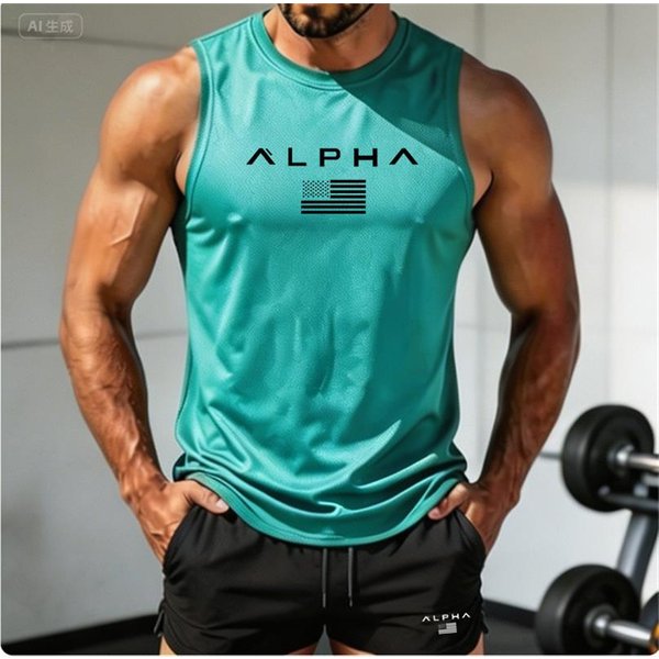 Top De Malla Transpirable Sin Mangas Para Hombre Secado RáPido Camisetas Sin Mangas Estampadas Chaleco Deportivo Sin Mangas Para Gimnasio Entrenamiento Running Deporte Fitness L Blue-image