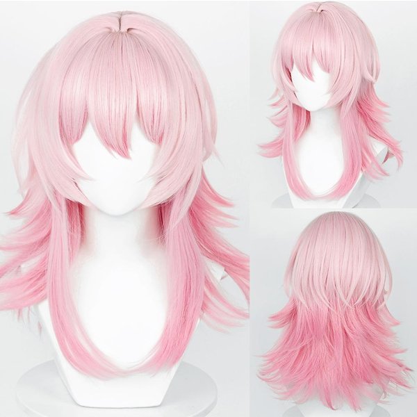 Syntetyczna Ombre RóżOwa KróTka Prosta Peruka Damska Anime Gra Cosplay Puszysta Odporna Na CiepłO Peruka Na Co Dzień Imprezę-image