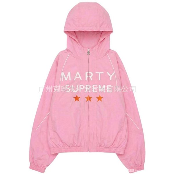 Chaqueta Cortavientos Ligera Unisex Con Capucha Y Paneles En Contraste Para Mujer Cremallera Frontal GráFico De Letras Y Estrellas Holgada Ropa De Abrigo Diaria Casual Streetwear XXL Pink-image