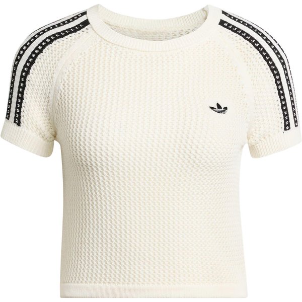 Adidas Originals Cali Camiseta De Punto Crochet Ajustada Manga Corta Tops Para Mujer KE0200 XL White-image