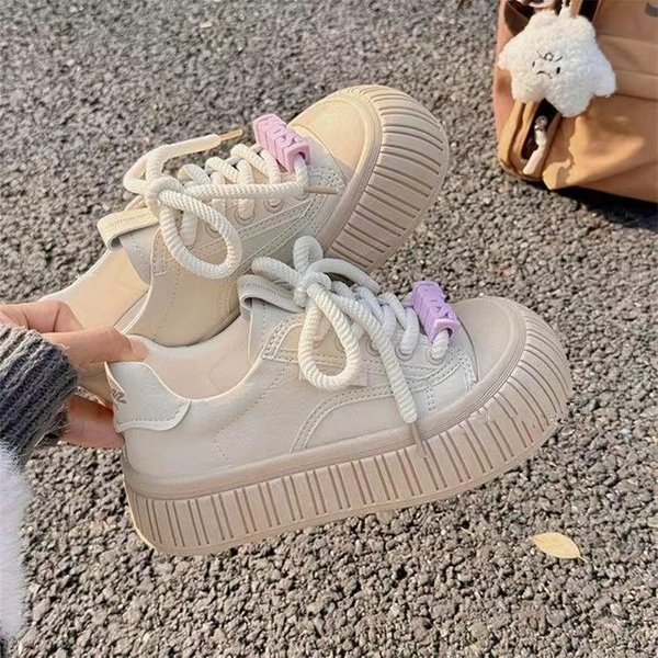 Zapatos Feos Lindos De Cabeza Grande Tipo Pan Para Mujer OtoñO Nuevos VersáTiles Coreanos De Suela Blanda Casuales Zapatos Blancos De Suela Gruesa 40 Caqui-image