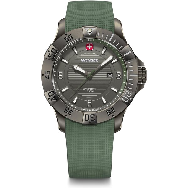 Reloj Wenger Seaforce Cuarzo AnalóGico Caja De Acero Inoxidable Esfera Ice Negro Correa De Silicona Verde Resistente Al Agua 200M GarantíA De 3 AñOs Regalo Gris Para Hombre-image
