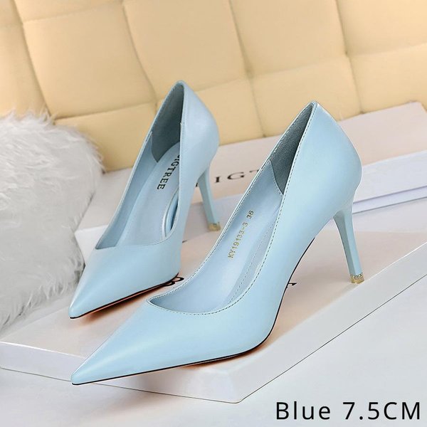 Modne Proste Damskie Buty W Stylu KoreańSkim WyszczuplająCe Wysokie Obcasy Szpilki Szpiczasty Nosek Seksowne Buty 38-image