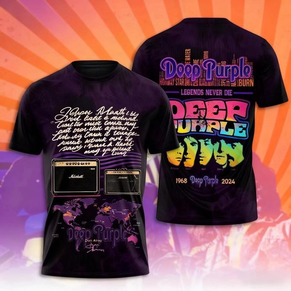 Rock Band Deep Purple Tour Koszulka Z Nadrukiem 3D MęSka Damska Modna Oversize KróTki RęKaw Koszulka Dzieci Hip Hop GóRy Koszulki MęSka Koszulka Xxxl Blue-image