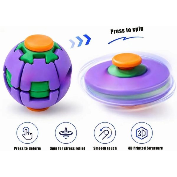 Drukowana 3D PiłEczka Fidget Press-To-Spinjedno KliknięCie OdkształCająCy Się PiłEczka Fidget Spinner, PłYnnie ObracająCa Się Sensoryczna Zabawka Do Redukcji Stresu Fioletowy-image