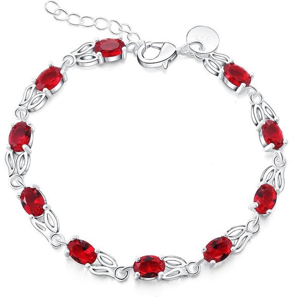 Bransoletka Damska 925 Sterling Silver Chain Link Jewelry Ruby Sapphire Ametyst Gemstone Bracelet Wedding Engagement Party-image